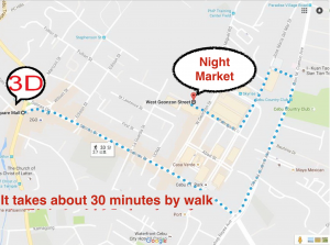 Distance between night market in Cebu and 3D