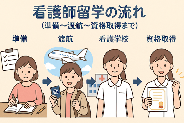 看護師留学の流れ(準備〜渡航〜資格取得まで)