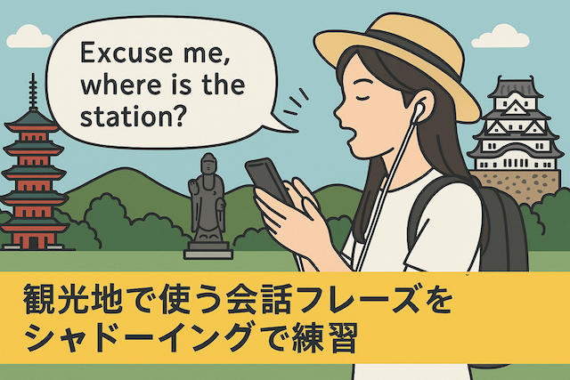 観光地で使う会話フレーズをシャドーイングで練習